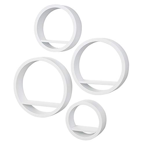 Delex Floating Wall Shelf Floating Shelves Storage Lounge Round Mounted Display Shelves Set of 4 White