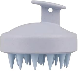 Silicone Scalp Massager Shampoo Brush with Wheat Straw Handle, Soft Hair Scrubber for Wet and Dry Use, Light Blue