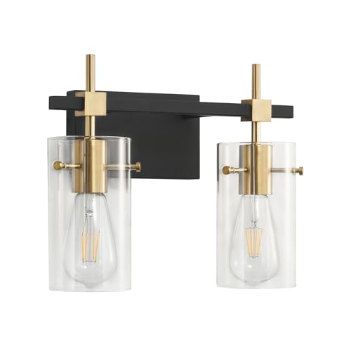 Image of SOLFART Vintage Vanity Light Fixtures Wall Light for Bathroom Over Mirror Light with Glass Shade Light Fixtures (2 Lights-Exclude Bulb)