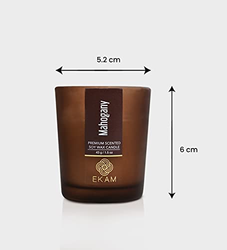 Image of EKAM Mahogany Votive Soy Wax Scented Candle, 40 Grams, 10 Hours Burn Time| Long Lasting Premium Candles | Ideal for Home Decor | Gifting & Aromatherapy (Pack of 6)