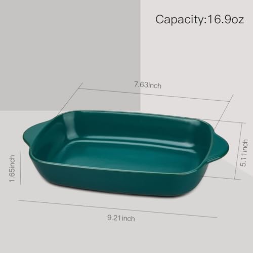 Image of Ceramic baking dish - Casserole Baking Dish with Handle, Baking Dishes for Oven, 9'' x 5'' Individual Baking Pan, Color Painted Porcelain Bakeware Set| Pack-2 (Green)