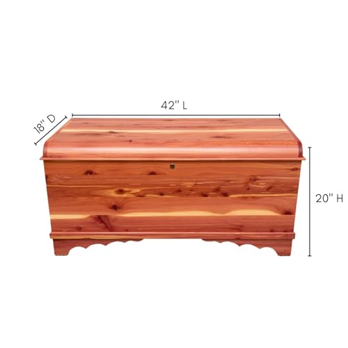 Image of Rustic Red Door Co. Cedar Hope Chest with Waterfall Top, Amish Made Wooden Storage Trunk Box for Bedroom, Blanket, Clothes, Anti-Slam Hinges and Lock, 42 inch, Cedar Wood, Natural Stain