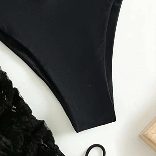 Teen Girl Tops Color Mesh Bikini Three Sets Identity Swimsuit High Waist Drawstring Swimsuit Beach Sports Swim Top Black #TOP6