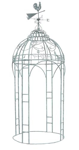 Antik Eisenpavillon Garten Gazebo mit Wetterhahn Schmiedeeisen Pavillon Nostalgie Landhausstil 360cm hoch Rankhilfe Rosenpavillon Gartendeko Vintage Rundpavillon Metall Gartenhaus Deko