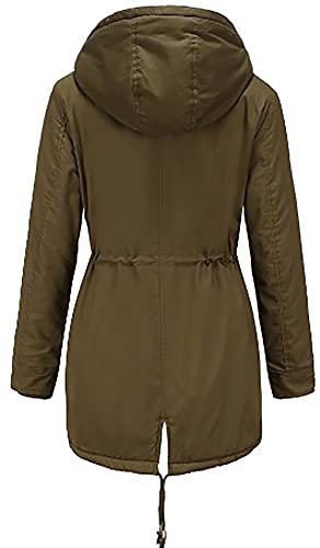 Miaikvs Damen Parka mit Kapuze Fleece gefüttert Winter gepolstert winddicht warm(grün,XL)