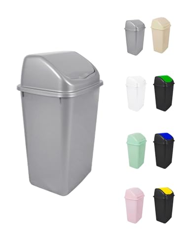 Jardin202 - Cubo de Basura con Tapadera Basculante - 30/50 Litros - Ideal para Hogar y Oficina | 30 L (Plata)