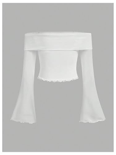 Girl's Off The Shoulder Tops Sheer Mesh Bell Sleeve Crop Top Elegant Fitted T Shirts2