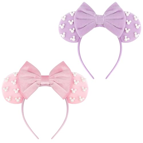 AQOKKA Mouse Ears Headbands with Bow Minnie Ears Cosplay Costume Hair Accessories for Women Birthday Party Decoration