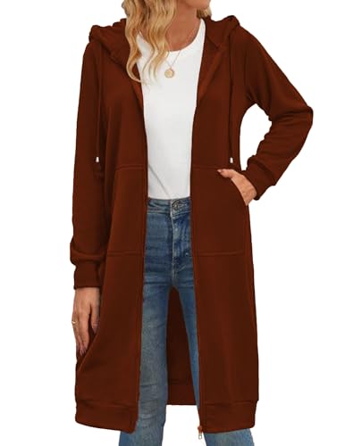 Zeagoo Women's Zip Up Hoodies Oversized Fleece Long Tunic Sweatshirts Casual Long Sleeve 2024 Fall Hoodie Jacket Coat