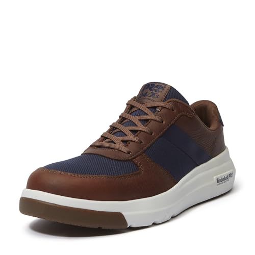 Timberland PRO Men's Bridgeport Composite Safety Toe Industrial Athletic Work Shoe, Medium Brown Full Grain with Blue, 12 W US