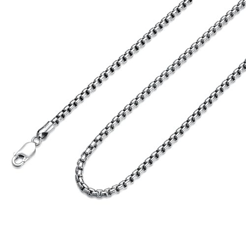 Round Box Chain Sterling Silver Box Chain Necklace for Men 1mm 1.5mm 2mm 2.5mm 3mm Chain for Men Women