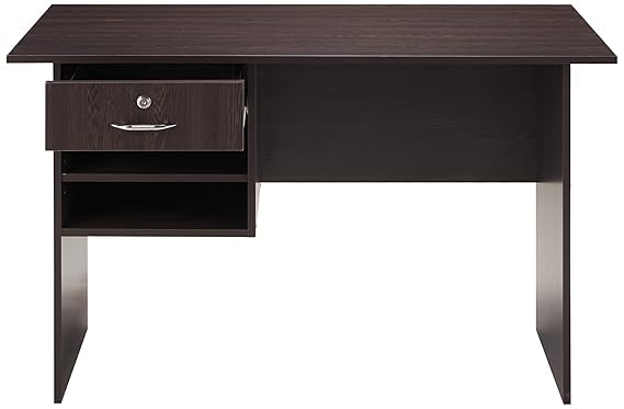 Image of Lakdi The Furniture Home & Office Computer Desk - Writing Workstation with Secure Locking Drawer and 2-Tier Open Storage Shelves - Dark Brown Espresso Wood Finish- 121534326