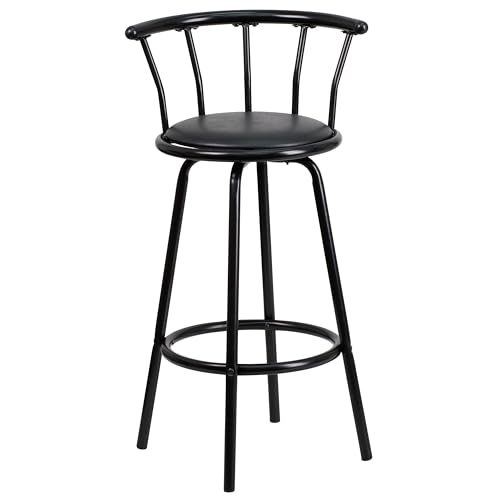 Flash Furniture Charla Crown Back Black Metal Barstool with Black Vinyl Swivel Seat