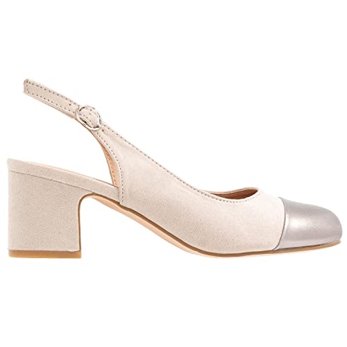 MOOMMO Women Chunky Heel Pumps Slingback Cap Toe Slip On Round Toe Dress Shoes Two Toned Patchwork 2 inch Low Heel Office Lady Formal Elegant Slide Sandals Close Toe 4-13 M US4