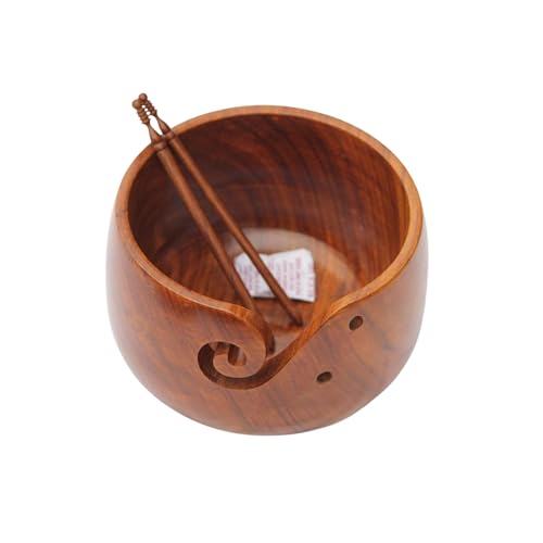 Image of HAGESTAD Wooden Yarn Bowl with Lid, Extra Large, 7 inchx4 inch, Handmade from Rosewood, Perfect for Crocheting or Knitting