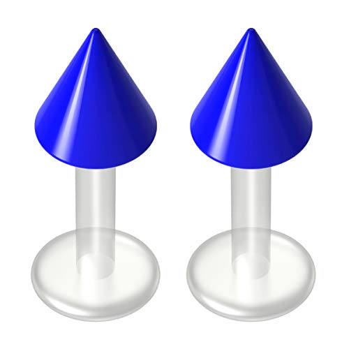 2pc Blue Labret 14g Flexible Studs Bioplast Plastic Bioflex Monroe Lip Spike Piercing Jewelry 6mm