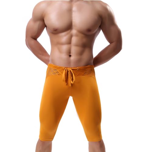 MUOYITEW Pantalones cortos de compresión para hombre, de seda de hielo, transpirables, de secado rápido, pantalones cortos de fitness, para gimnasio, ciclismo, deporte, O amarillo., M