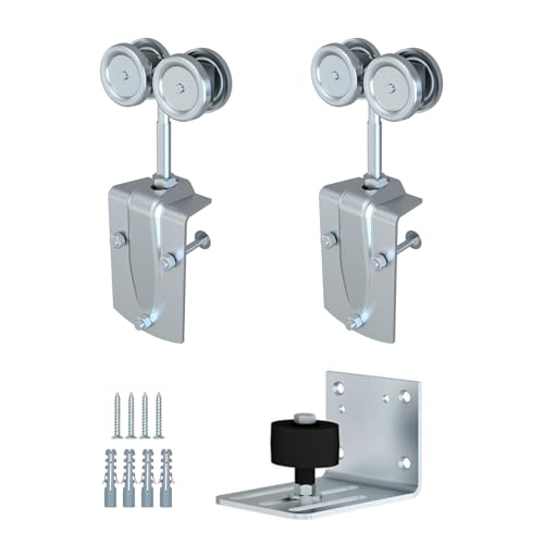 HARDJULAN Heavy-Duty Galvanized Steel Exterior Sliding Barn Door Roller Kit Outdoor Rolling Rollers 450 lbs Capacity 2 Packs