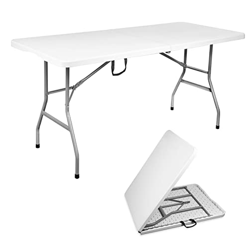 Folding Table 6ft Portable Heavy Duty Plastic 6 Foot Utility Foldable Table Plastic Dining Indoor Outdoor for Camping, and Party, White