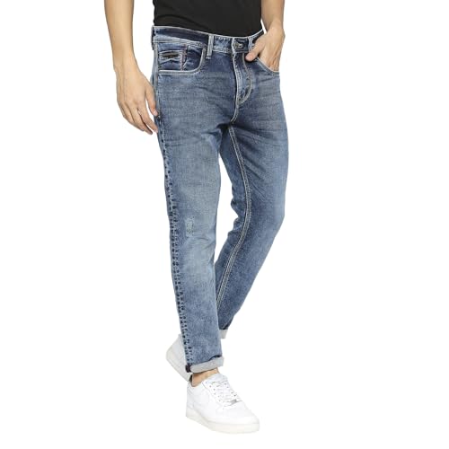 Image of Being Human Blue Cropped Fit Denims for Men Clothing