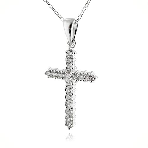 Cz Cross Statement Chunky Pendant Rhinestone Necklace for Women Silver Pendant Faith Religious Jesus Gift