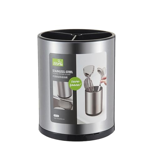 Stainless Steel Utensil Holder, 360° Rotating Kitchen Utensils Organizer, Cutlery Holder with Removable Divider, Utensil Storage Caddy for Storaging Spoons, Spatulas, Forks, Knives