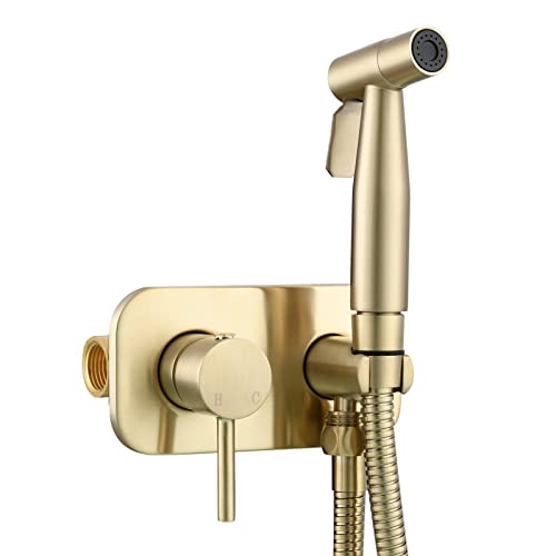 Tecmolog Rostfreier Stahl Bidet Handbrause Set Unterputz Dusch WC Kaltes und Heißes Wasser Bidet Handbrause mit Dusche Schlauch 1.5M, Gebürstetes Gold, WS024J2F2