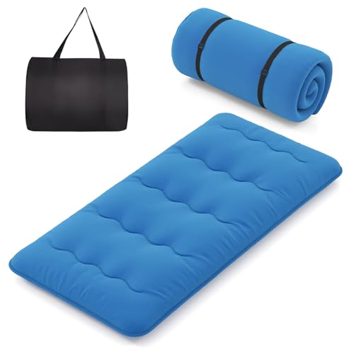COSTWAY Japanische Futon Matratze, Tatami-Matte, Bodenmatratze, Klappmatratze mit waschbarem Bezug, Faltbare Schlafmatte mit Tragetasche (Blau, 90 x...