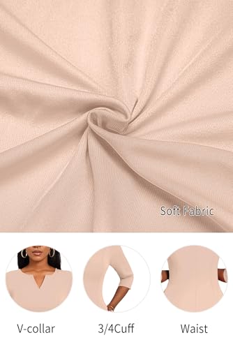 Image of Nmoder Midi Dresses for Women A-Line Fit and Flare Dress 3 /4 Sleeve V Neck Cocktail Wedding Guest Work Dress with Pockets