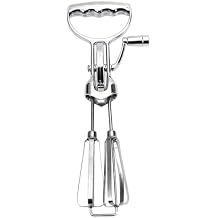 Hand Crank Egg Beater Stainless Steel Rotary Egg Whisk Double Head Handheld Mixer with Crank Portable Kitchen Cooking Tool for Houseld Camping Sliver Large, Beaters Hand