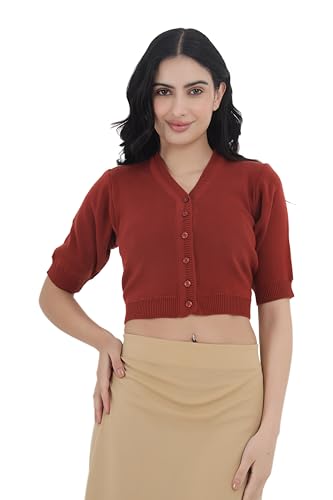 Image of Women Winter Wear V-Neck Half Sleeves Regular Fit Woollen Blouse