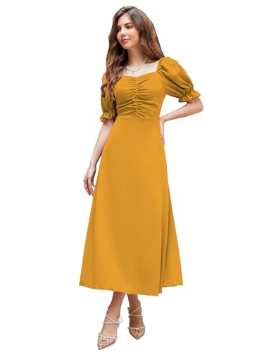 Image of Shasmi Girl's & Women's Solid A-Line Ruched Puff Sleeve Maxi Long Evening One Piece Long Dress for Women Stylish (Dress 131)