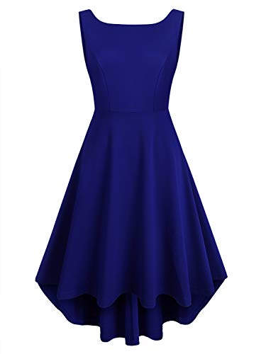 REORIA Women Sleeveless Boat Neck High Low Vintage Cocktail Skater Swing Dress Royal Blue X-Large