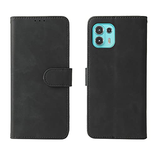 GOGME Leather Folio Funda para Motorola Moto Edge 20 Lite, PU + TPU Flip Carcasa de Cuero Libro Protector con Magnético y Ranuras para Tarjetas y Plegable de Soporte, Negro