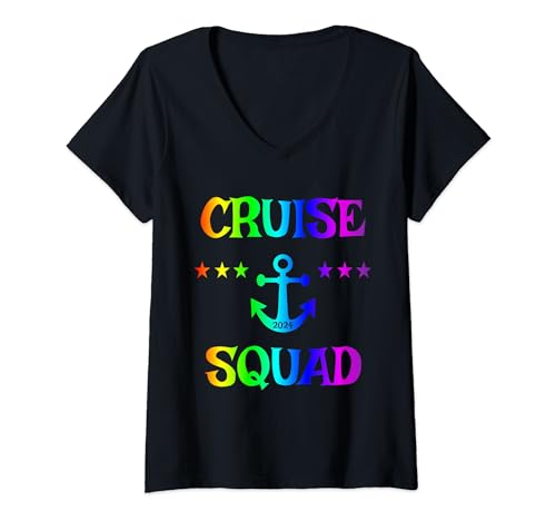 Rainbow Cruise Squad 2024 Matching Group Cruise Vacation V-Neck T-Shirt