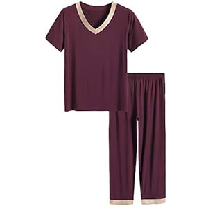 Latuza Women’s V-neck Sleepwear Short Sleeves Top with Pants Pajama Set