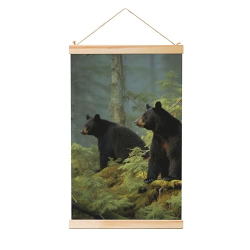 Impression sur toile avec cadres en bois peinture ours noirs 91,4 x 61 cm