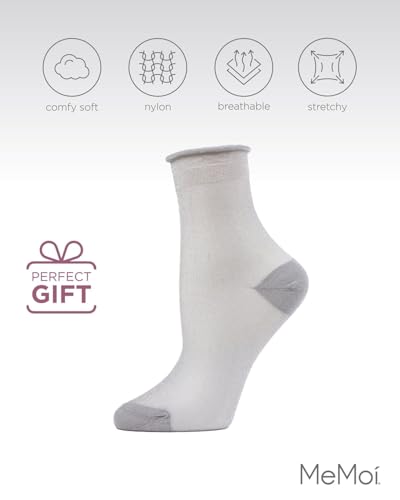 Image of MeMoi Women's Shimmer Roll Top Sheer Shortie Socks
