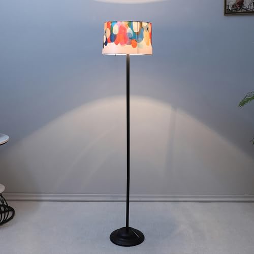 Image of tu casa Black Metal-Iron Base Foldable Floor Lamps with Abstract Print & Satin Shade for Bedroom, Living Room, Lounge, Office Area, Gifting Without Bulb for Home Decoration (Height - 53 inch)
