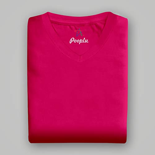 Image of Pooplu Women's Regular Fit Premium Plain 100% Cotton V Neck Half Sleeves, Casual Plain Pootlu Tees and Tshirts.