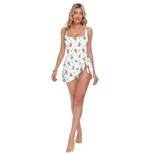 Maillot de bain une pièce écureuils et feuilles imprimé nature éco