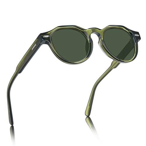 AVAWAY Round Mens Sunglasses Polarized, Italian Acetate UV Protection Retro Middle Sun Glasses Fashion Shades AV2136