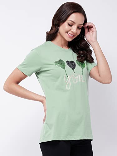 Image of Modeve Women Printed Cotton Blend Half Sleeve Round Neck T-Shirt for Summer