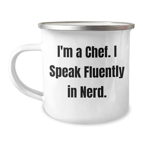 Chef's Valentine's Unique Gift, I'm A Chef. I Speak Fluently In genius., Stainless Steel Camping Mug, Perfect for Chef Lovers (150-200 characters in total)