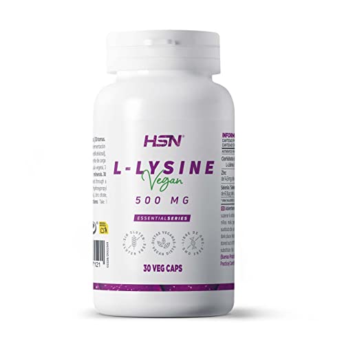 Lisina 500 mg de HSN | 30 Veg Caps | 1500 mg por Dosis Diaria de L-Lisina HCl en Cápsulas | Alta Concentración | Con Zinc y Selenio | No-GMO, Vegano, Sin Gluten