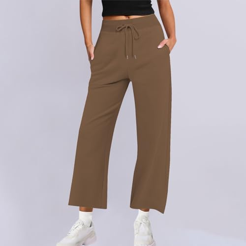 Fall Winter Sweatpants for Women Wide Leg Drawstring Pant High Waisted Elastic Pants Casual Solid Color Baggy Trousers