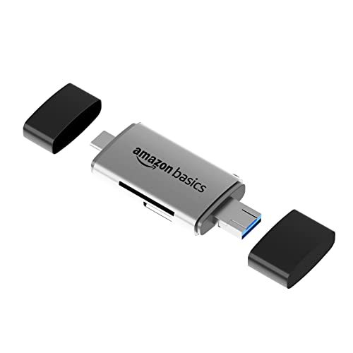 Image of Amazon Basics OTG Card Reader and Hub with Type-C, USB & Micro USB Ports | Portable Memory Card Reader Supports USB Drives, TF, SD, Micro SD, SDHC, SDXC, MMC (Grey)