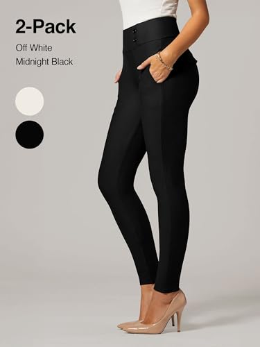 Conceited 2-Pack Stretch Slacks for Women - Wear to Work - Slim Leg Dress Pants with Pockets - White, Black - (Small)3