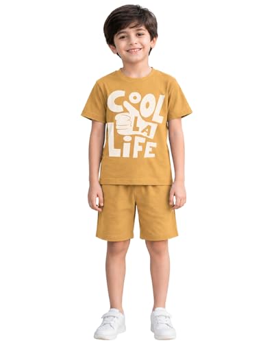 Image of Kuchipoo Boys Cotton T-Shirt & Shorts Set | Half Sleeve Round Neck Top with Elastic Waist Shorts | Soft & Comfortable Casual Wear for Kids | Pack of 3