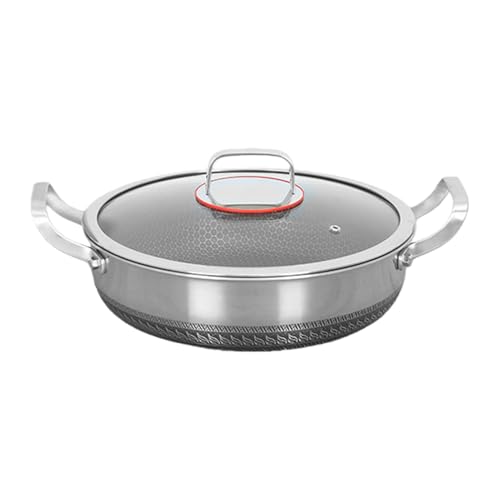 Generisch Antiadherente Asado, Antiadherente De Acero Inoxidable Con Tapa De Vidrio, Grande Para Cocinar, Estofar Para Asar Hornear Y Revolver